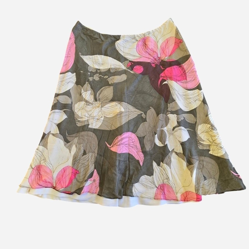 Silk fairy whimsical abstract floral midi skirt / LG 12 / ELLEN TRACY / boho art